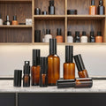 Shiny Amber 5ml 10ml 15ml 20ml 30ml 50ml 100ml Glass Lotion Spray Bottles with Black Cap for Face Cream Multi-Capacity Design