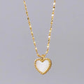 Simple 316L Stainless Steel 18K Gold Heart Pendant Water Wave Chain Necklace White Shell Love Heart Necklace for Women