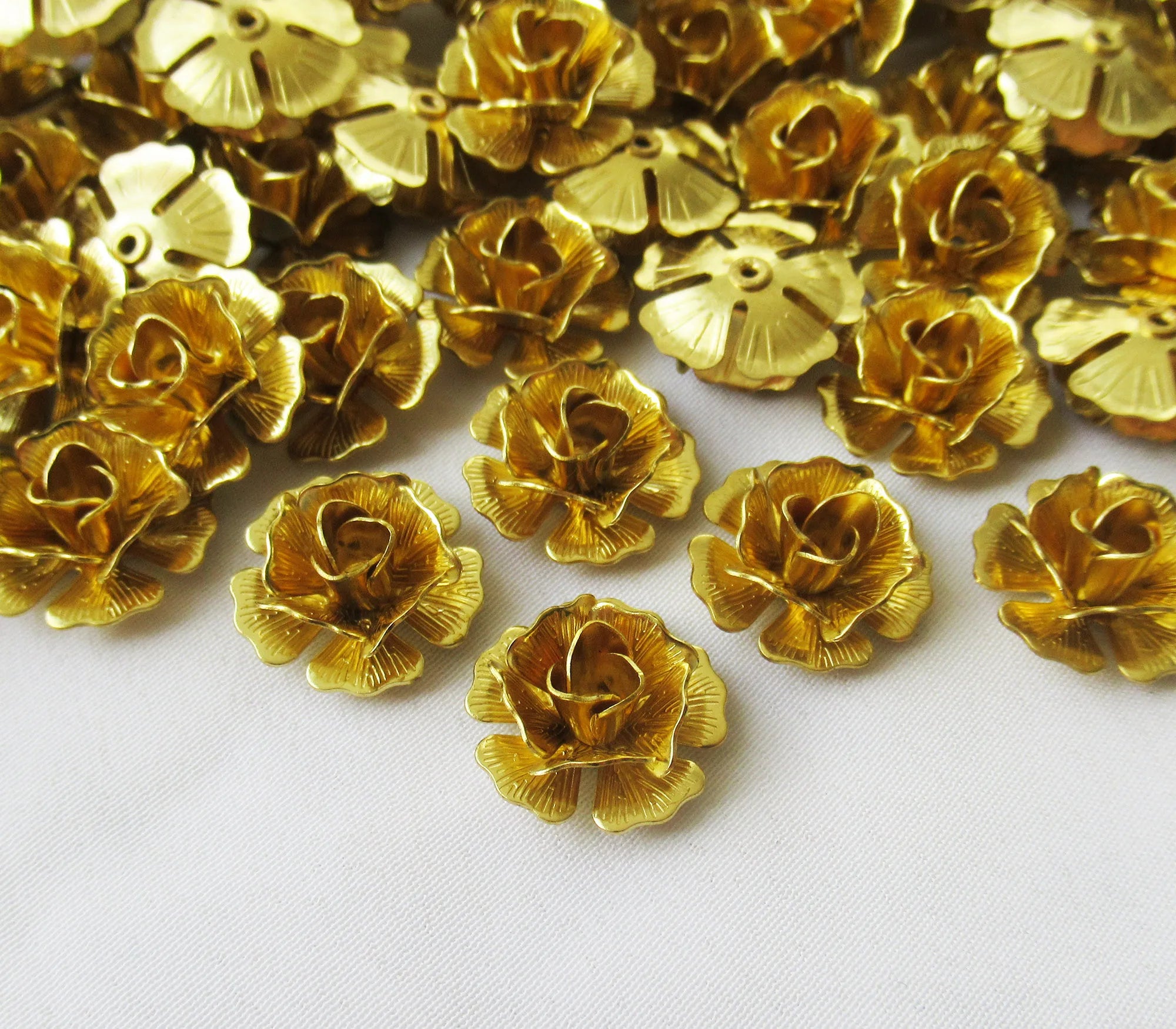 Peony Rose 15mm Textured Petal Assembled Brass Floral Finding Filigree Flower DIY Craft Supplies