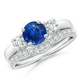 Blue Sapphire Rose Gold Plated 925 Silver Bridal Engagement Ring Set with White Cubic Zirconia