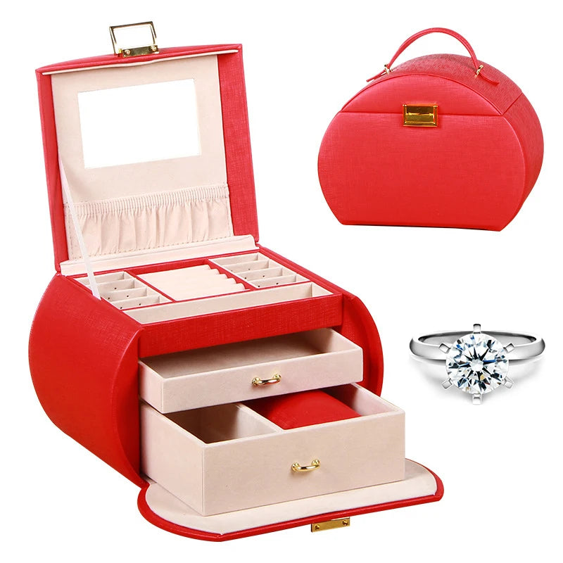 Organizer for Girls Women Vintage Gift Case PU Leather Luxury Jewelry Key Lock Closure Valentine's Day Storage  Jewelry case