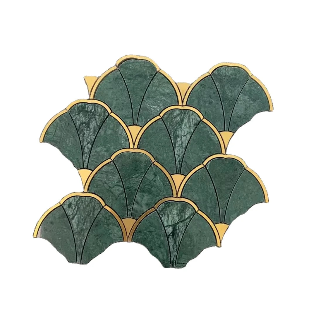 Modern Verde Water Jet Marble Mosaic Tile 10mm Green Parquet Wall Floor Tiles for Hotel Bathroom Interior Design