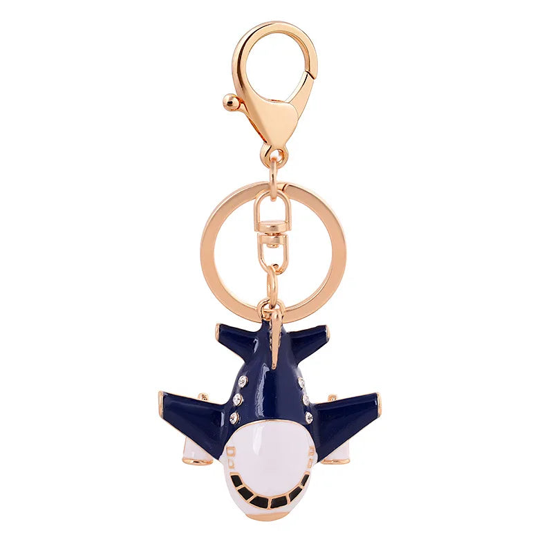 Ins Korean Colorful Enamel Airplane Car Key Ring Rhinestone Crystal Airplane Keychain Bag Accessory