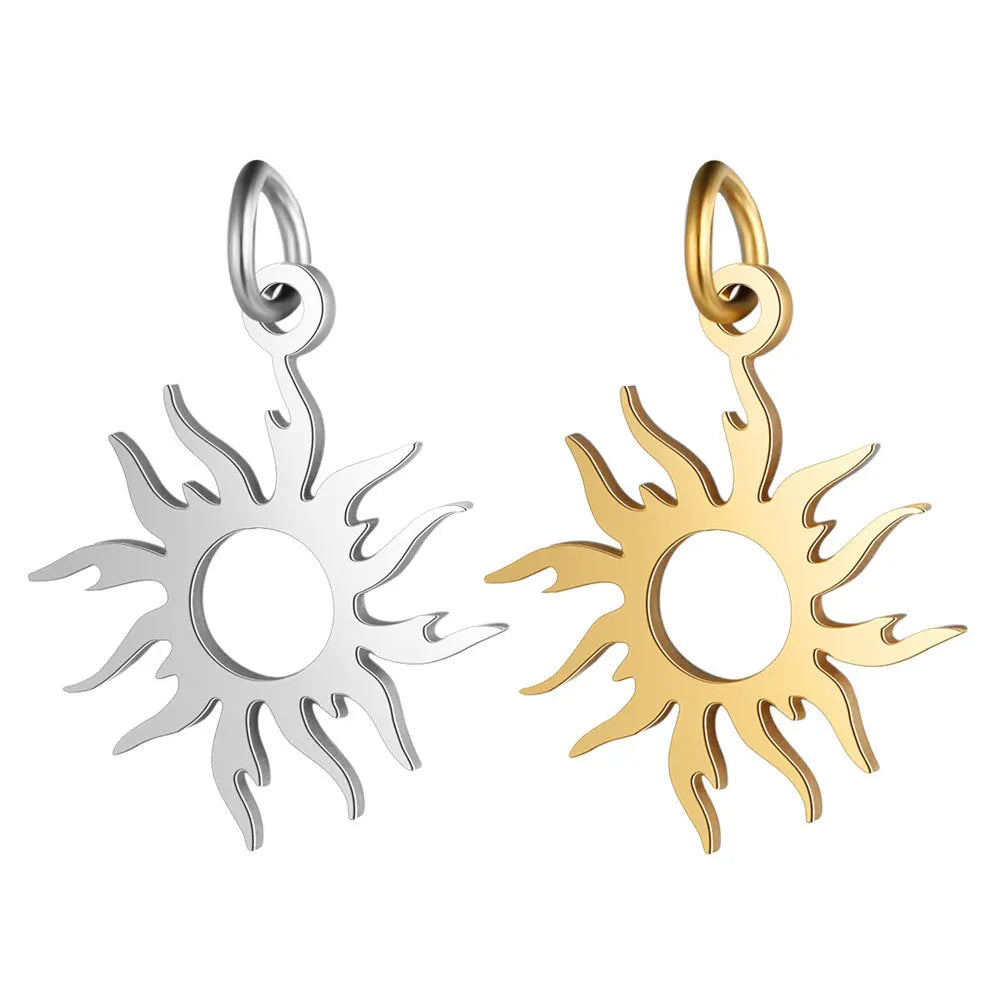 Mirror Polished 18K Gold Plated Stainless Steel Custom Made Sunshine Sun Charms Pendant