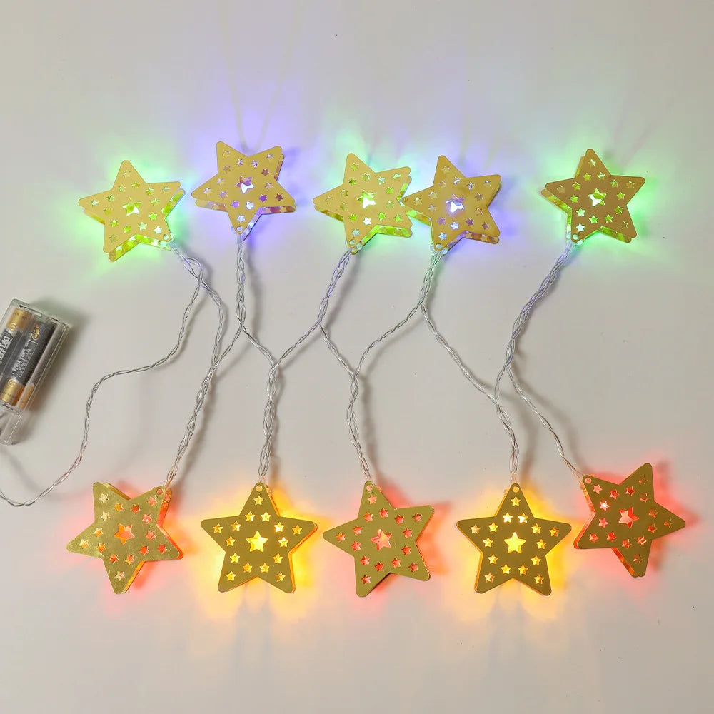 New Muslim Eid Mubarak Ramadan Festival Star Moon Painted Castle LED String Light Iron  Castle Lights  Palace for Holiday Party