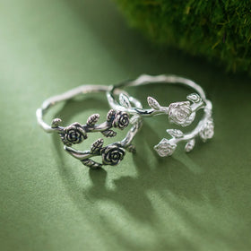 Statement Rose Flower Shape Finger Knuckle Ring Adjustable Open 925 Sterling Silver Rings Fine Jewelry for Women Girls