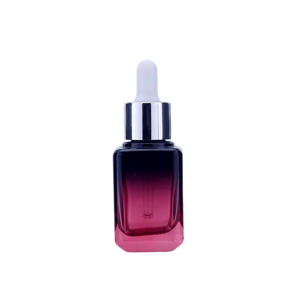 Spot 35ml Transparent square Ice Cream Gradient Essential Oil Serum Glass Dropper Bottles for Cosmetic Packaging