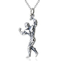 Fine Jewelry 925 Sterling Silver Fitness Muscle Men Pendant Necklace for Gym Sport