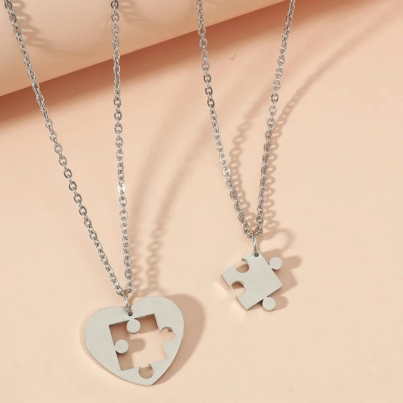 Stainless Puzzle Pendant Necklace Fashion Necklace 2pcs/set for Lover Couples SS014