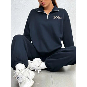F230618 Customized Sport Wear Thick Cotton Quarter Zip up Hoodie Tracksuit Set Two Pieces Sweatshirts and Jogger Hoodie Sets