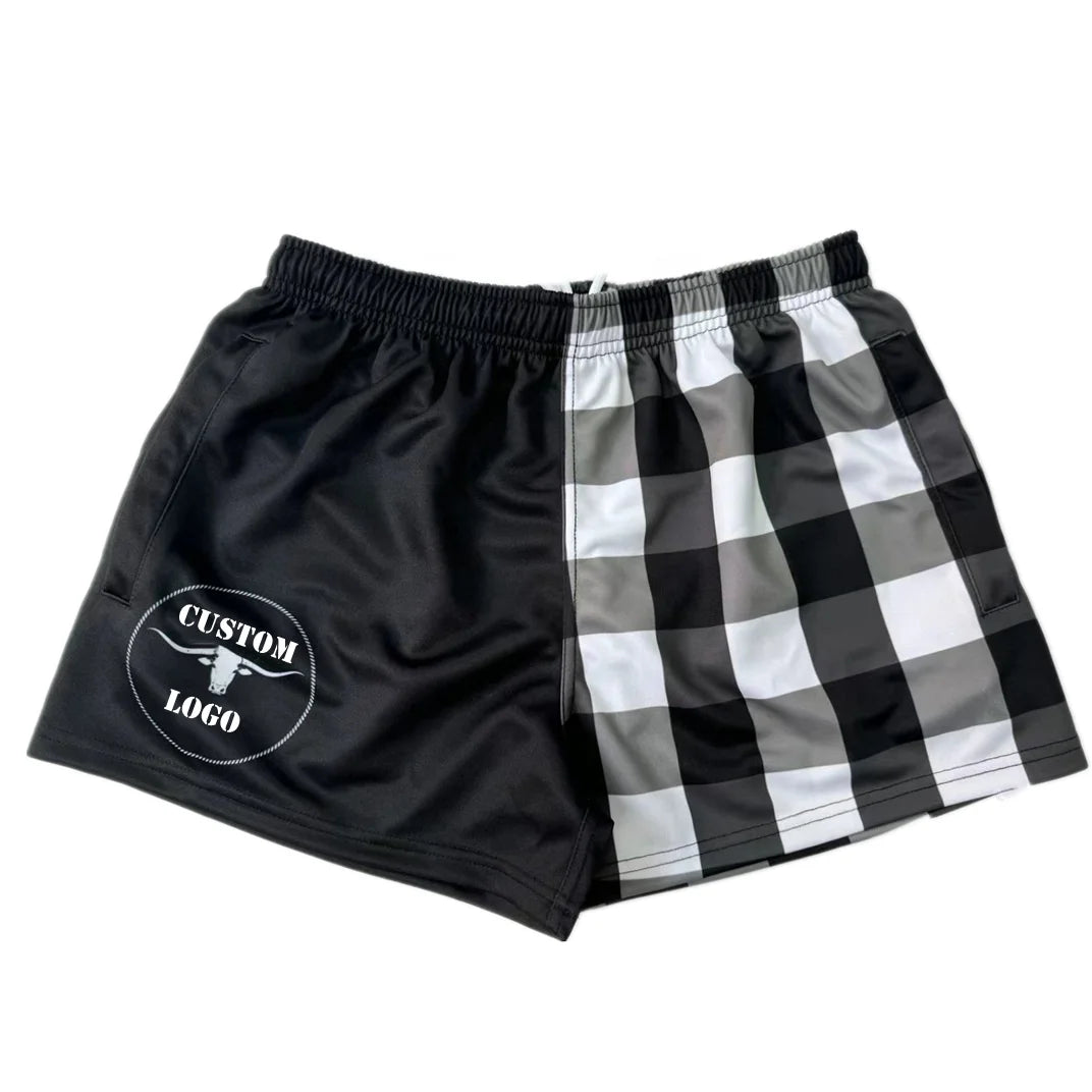 Wholesale Cheap Rugby Shorts Custom Logo Quick Dry Beach Trunk Shorts for Boys Drawstring Thick Footy Shorts with Zipper Pockets