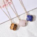 Stainless Steel Chains Feng Shui Lucky Jade Stone Natural Gemstone Crystal Four Leaf Clover Necklace for Women Men