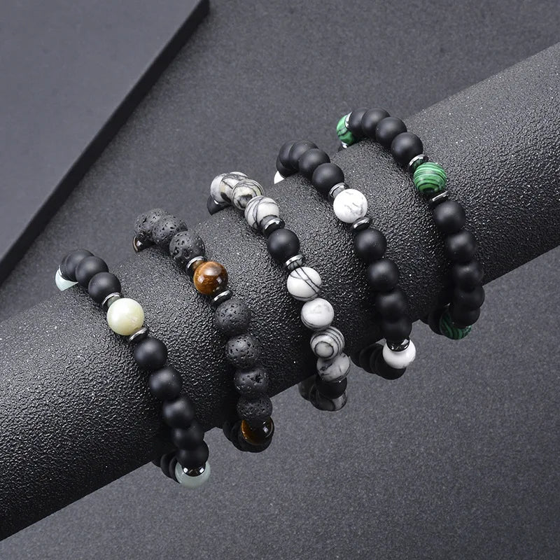 New 8mm Natural Stone Volcanic Stone Bracelet Black lava Frosted Stone Hand String Men's and Women's Hand Accessories Wholesale