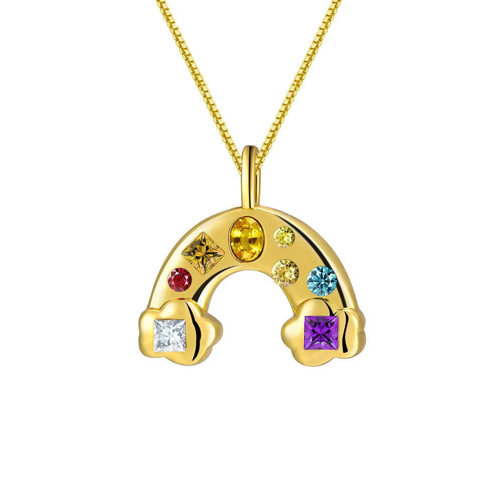 New Arrival Trendy 18k Gold Plated Stainless Steel Rainbow CZ Gemstone U Shape Pendant Necklace