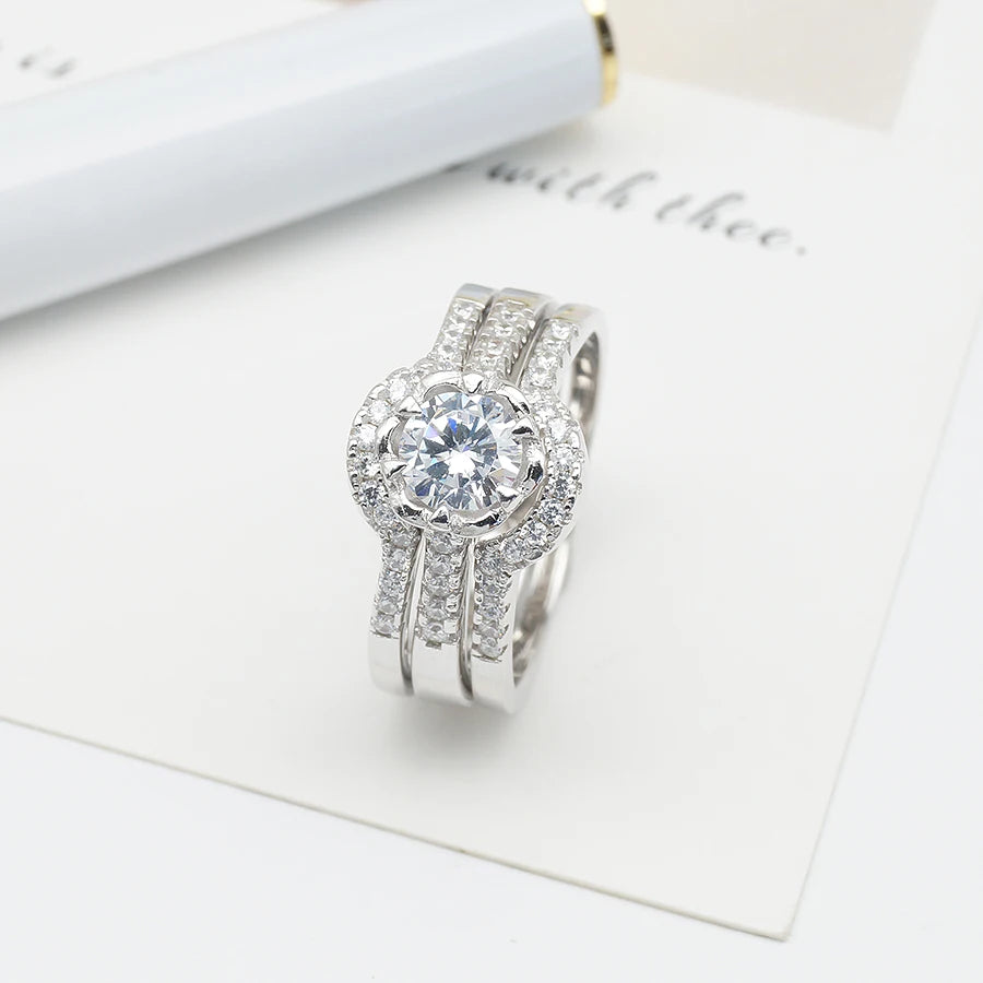 Wedding Bridal Jewelry Set CZ Sterling Silver 925 Wedding Rings Set for Women