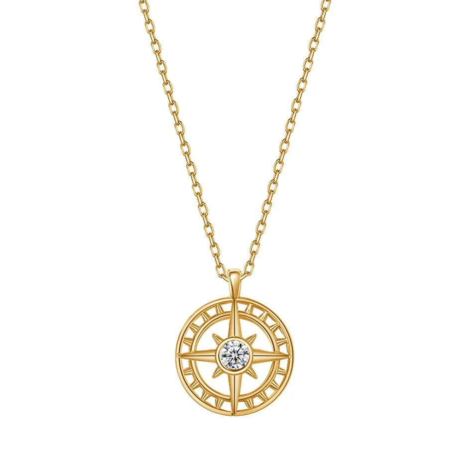 Nagosa Latest 925 Silver Women Jewelry 18k 14k Gold Vermeil North Star Compass Cz Pendant Necklace