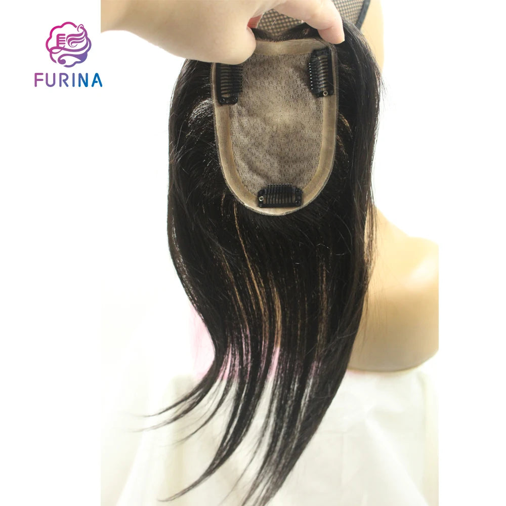 FURINA Hot Selling Human India Hair Toppers 8*12 Heat Shape 12 Inch Natural Color Silk Bse Topper Human Hair for Women