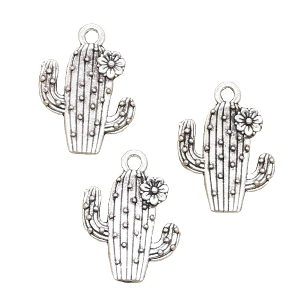Cactus Charms Antique Silver Color Metal Pendant for Necklace Charm Jewelry Making 20*15mm