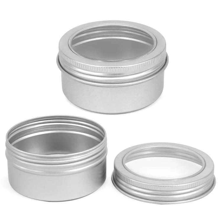 Round Airtight Metal Tin Box for Cosmetic Cream Jars with Pvc Window Screw Lid Aluminum Container for Storage