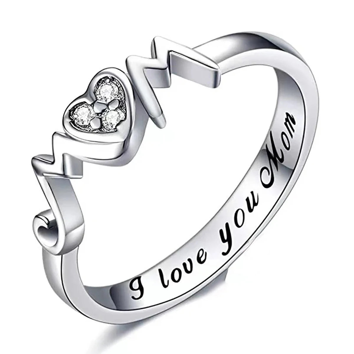 Huitan S925 Simple Style Heart Shaped Crystal 925 Sterling Silver Rings for Mom Birthday Party Gift Fashion Jewelry Rings Women