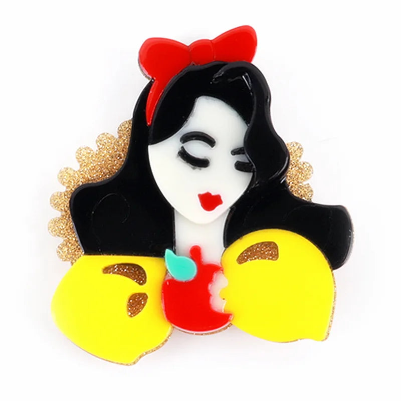 New Creative Personality Lovely Princess Beautiful Black Long Hair Girl Clothing Custom Acrylic Brooch for Women