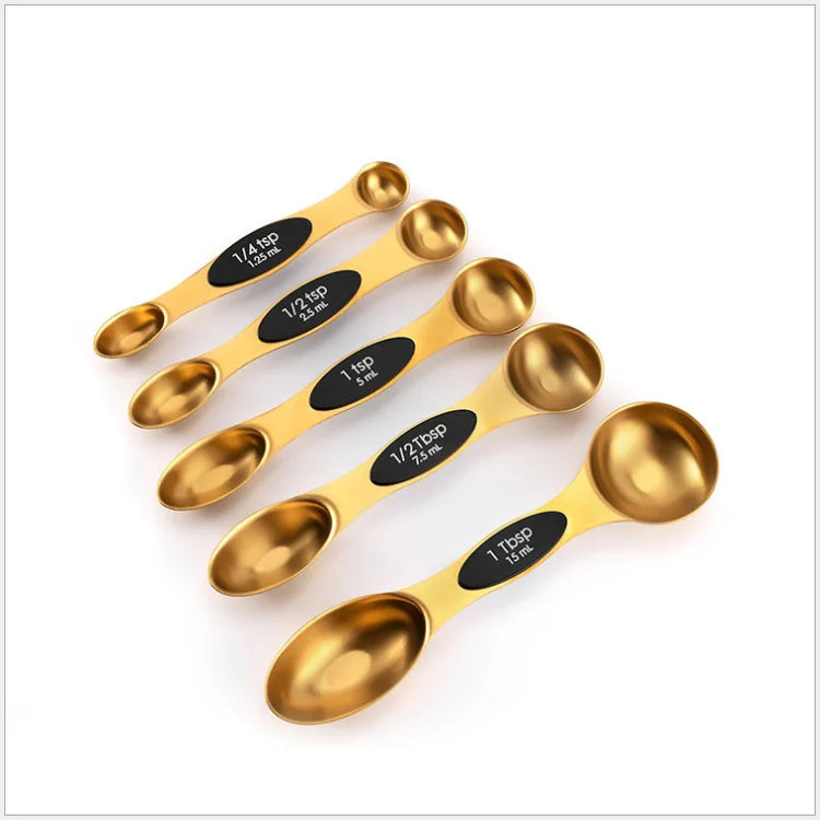 Stainless Steel 5 Dual Sided Kitchen Stackable Gold Measuring Spoons Magnetic