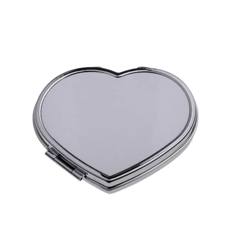 Hot Sales Blanks Sublimation Folding Silver Pocket Mirror Diy Photo Printed Metal Heart Shape Compact Mirror