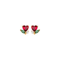 925 Sterling Silver Sweet Beauty Style Red CZ Zircon Love Heart Tulip Flower Stud Earrings for Women