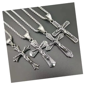 Fashion Stainless Steel Jewelry Hiphop Religious Cross Pendant Fine Box Chain Titanium Necklace for Women Men