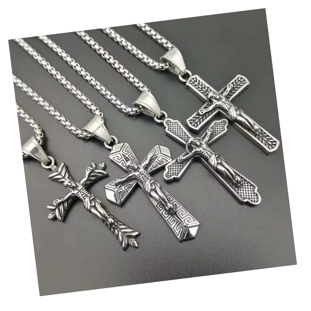 Fashion Stainless Steel Jewelry Hiphop Religious Cross Pendant Fine Box Chain Titanium Necklace for Women Men