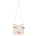 2024 Ballet Style Women's Portable Knitted Polyester Messenger Crossbody Bag with Baby /Blue Bows Hollow Design Customizable