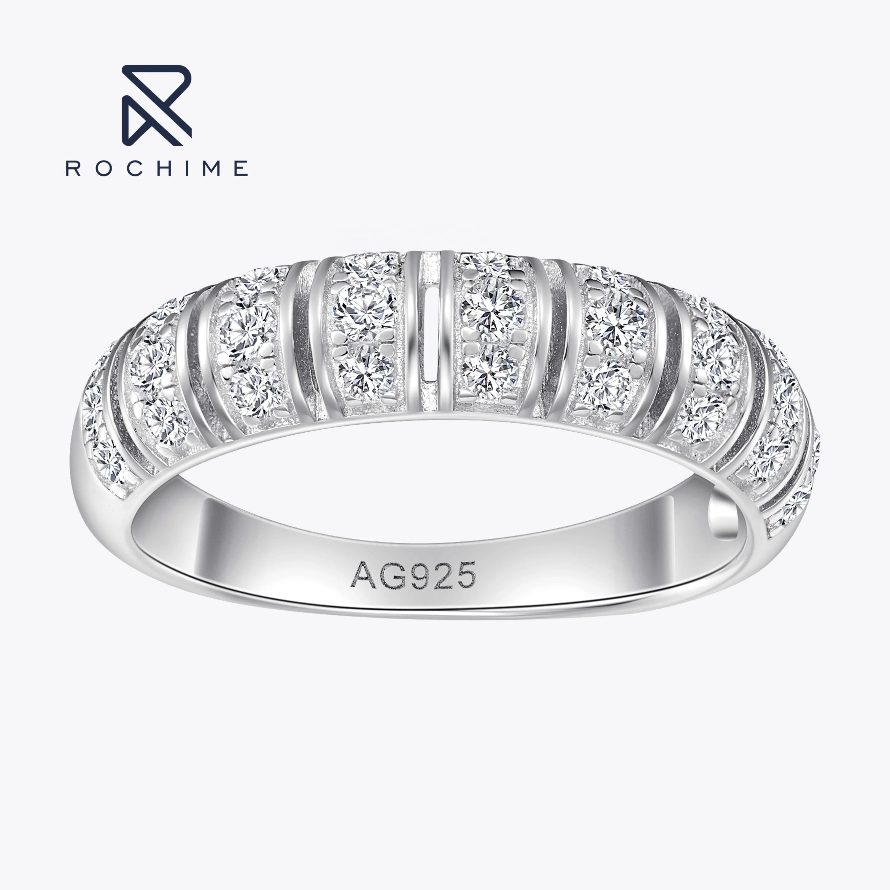 Rochime Vintage Jewelry Ins Style Half Circle Rings  925 Silver Rhodium Plated Zircon Jewelry  Ring