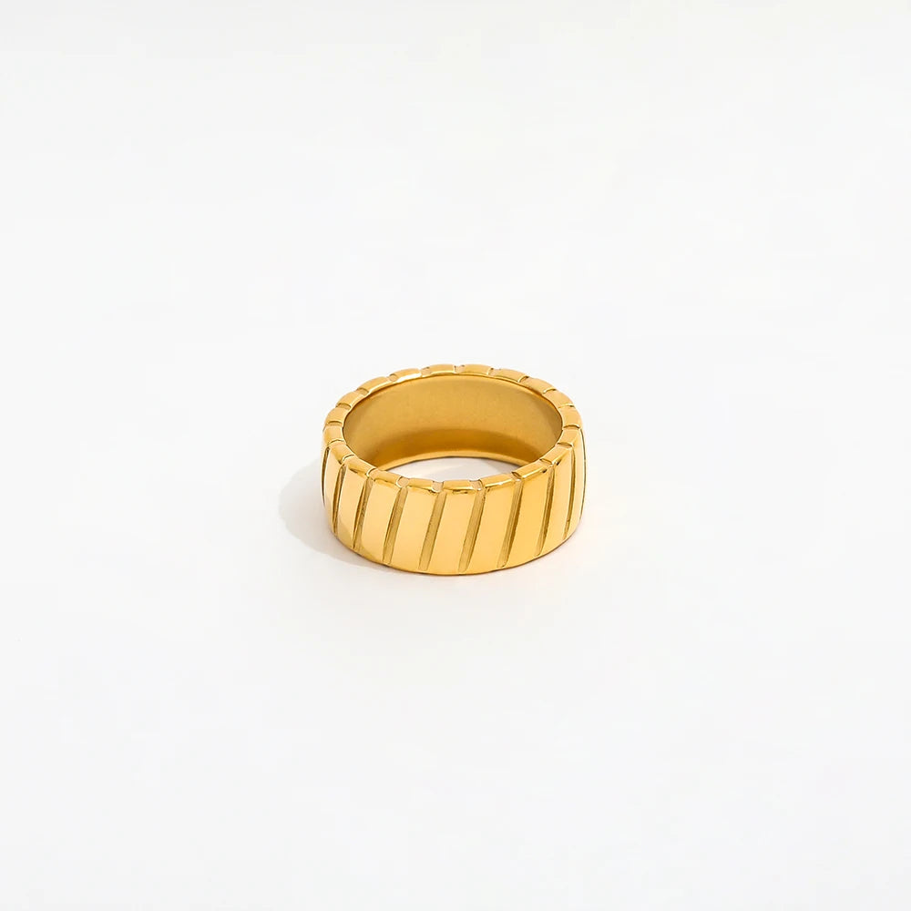 Joolim Wholesale 18K Gold Plated Bevel Pattern Stainless Steel Band Rings for Women Jewelry