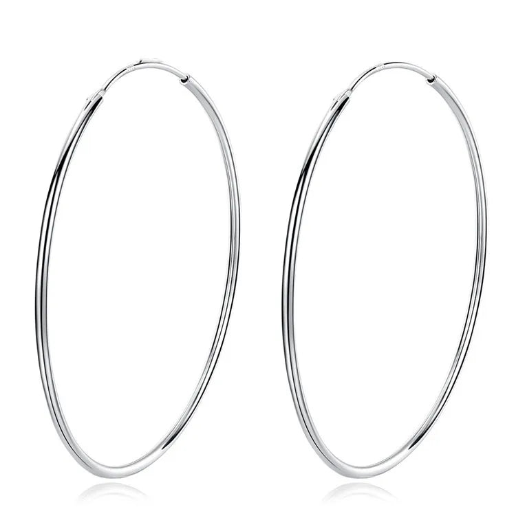SP S925 Sterling Silver 10-50 mm Big Hoop Earrings 925 Silver Earrings for Women Jewelry MegaBDM