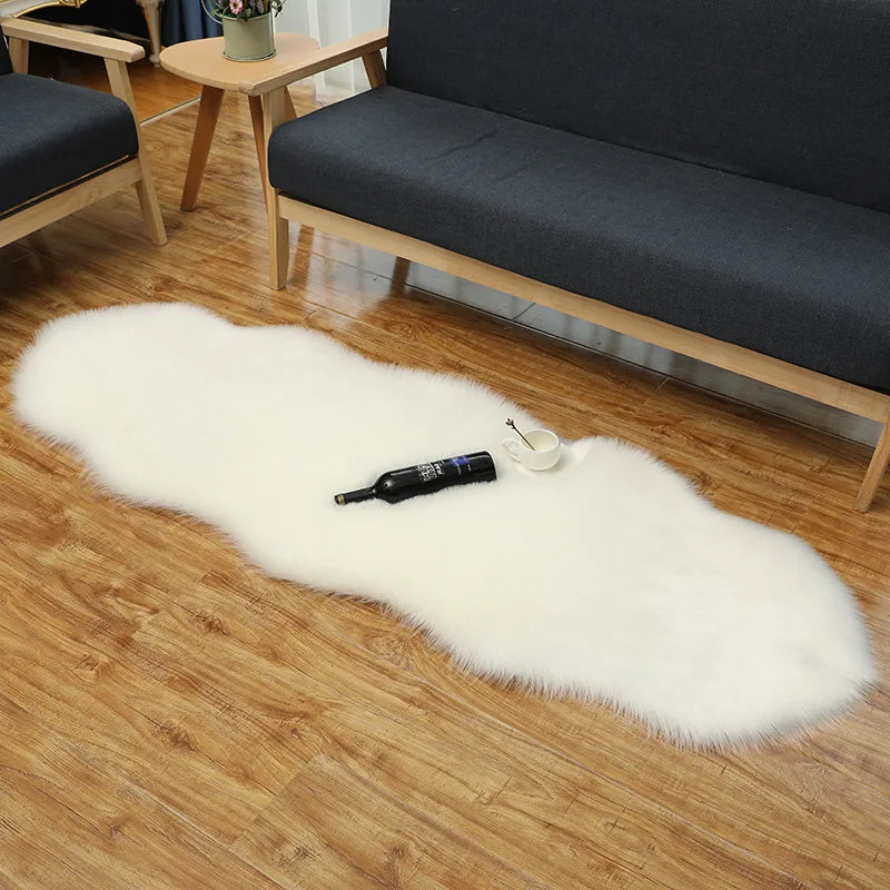 Sample Support Custom 2P Soft Faux Wool Floor MAT Washable Living Room Area Rugs Sets with Home Decor Fake Sheepskin Fur Carpets