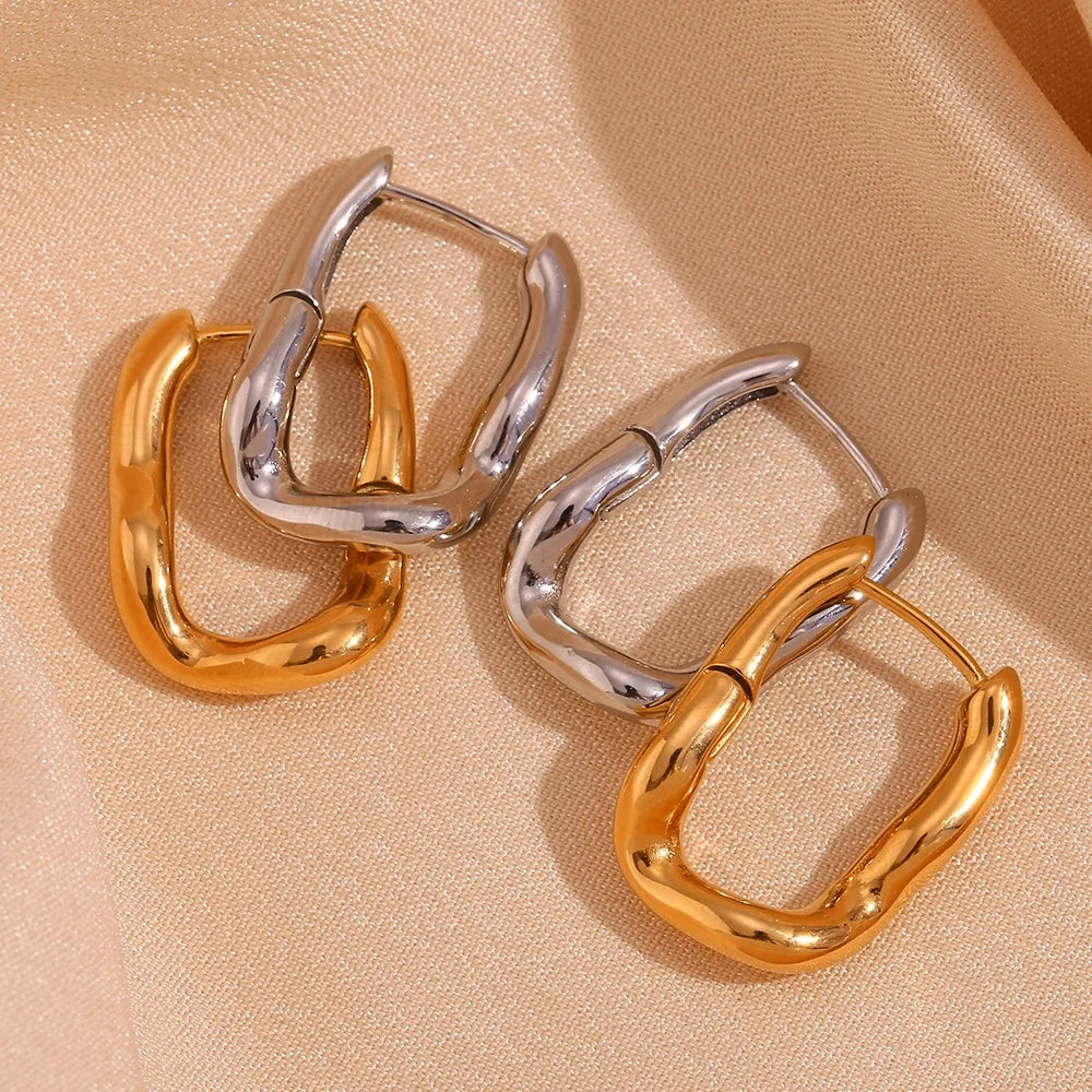 Dreamshow Minimalist Irregular Melting Style 18k Gold Plated Hoop Earrings Tarnish Free Stainless Steel Jewelry