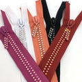 Wholesale AB Color Double Row Open End Fashion Zipper #10 Diamond Resin with Custom Logo Plastic Material for Clothing