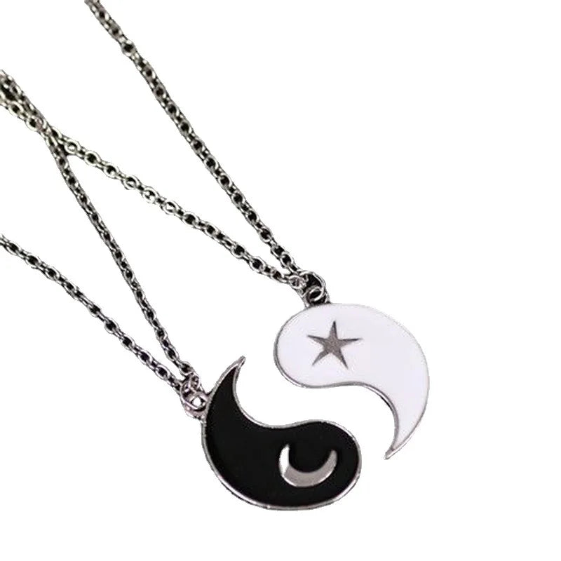 Simplicity Stainless Steel Moon Stars Pendant Necklace Retro Lovers Necklace for Men Women Spiritual Party Holiday Gift Jewelry