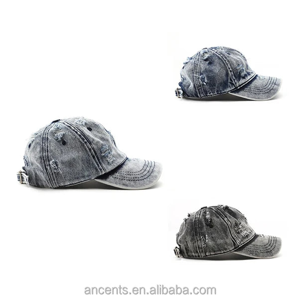 Customize Hats and Caps With Own logo Dad Hat Light Washed Denim Distressed Low Profile Cap