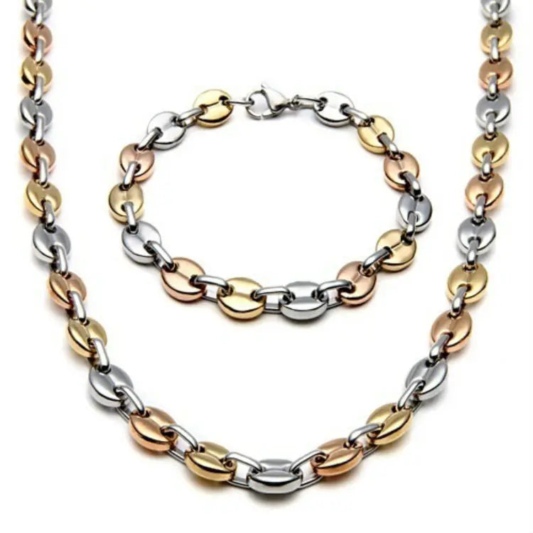 Personalized 18K Gold Plated stainless steel necklace HipHop 9mm Coffee Bean Nose Pig Women men Necklace