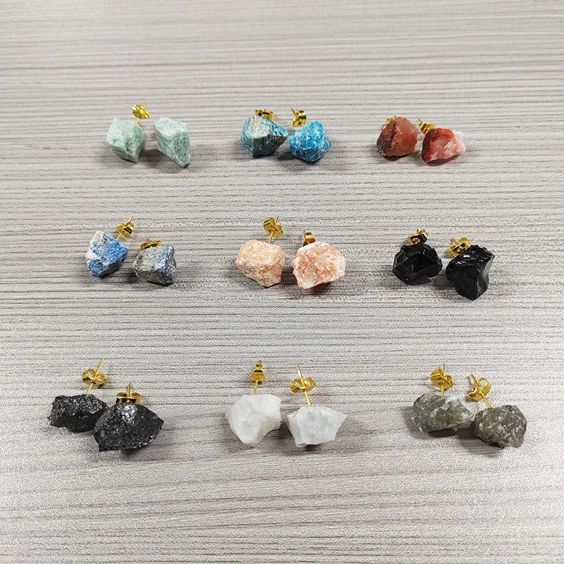 Woman's Gemstone Rose Quartz Raw Crystal Earrings Various Material Irregular Rough Raw Stone Crystal Earrings