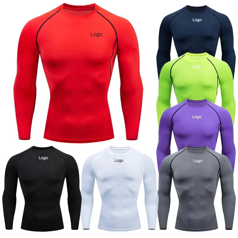 Compression T-shirt EU Size Custom Logo 95% Polyester Sports Running Long Sleeve Baselayer Compression Fitness GYM T Shirt