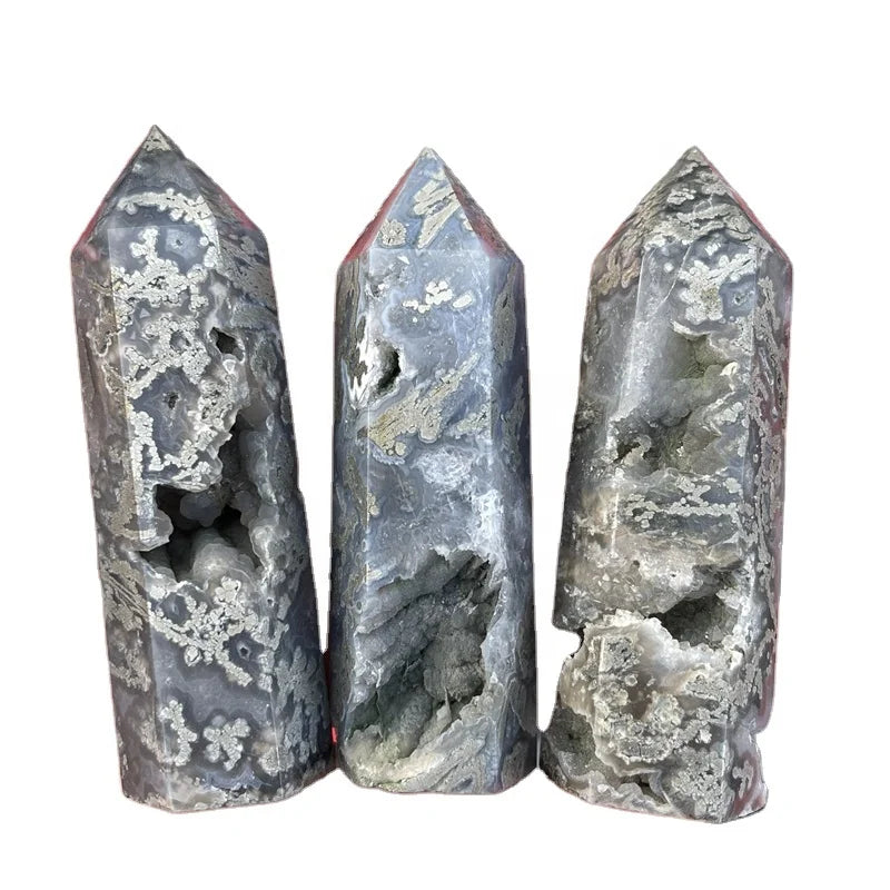 Natural Polished Flower Crystal Point Pyrite With Agate Tower for Home Decoration