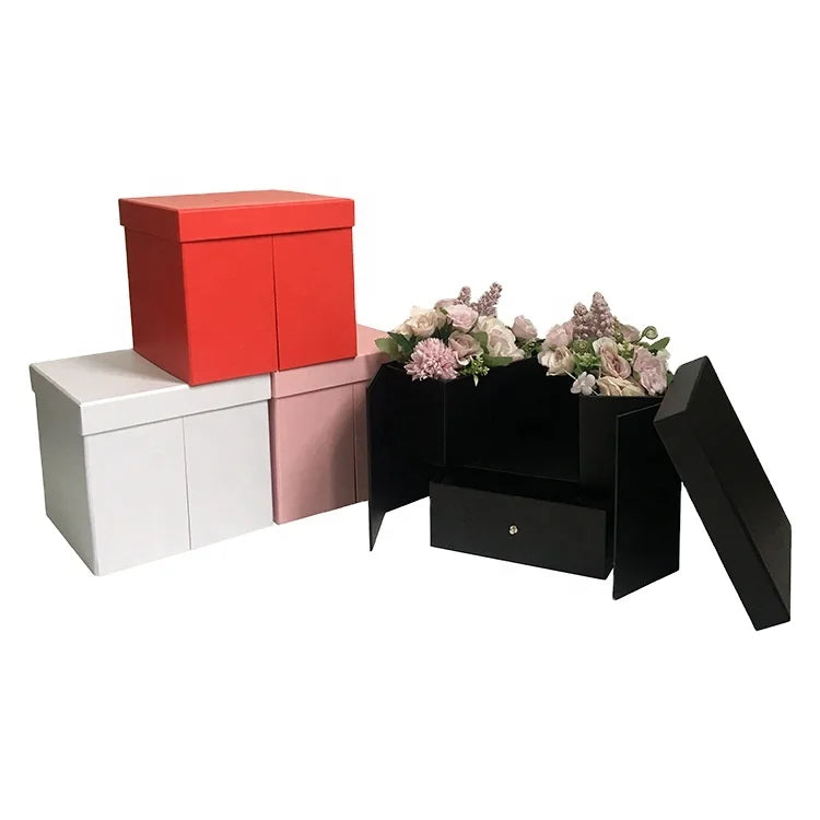 High-End Square Surprise Gift Box with Double Door and Drawer for Flower Gifts Glossy & Matt Lamination Options