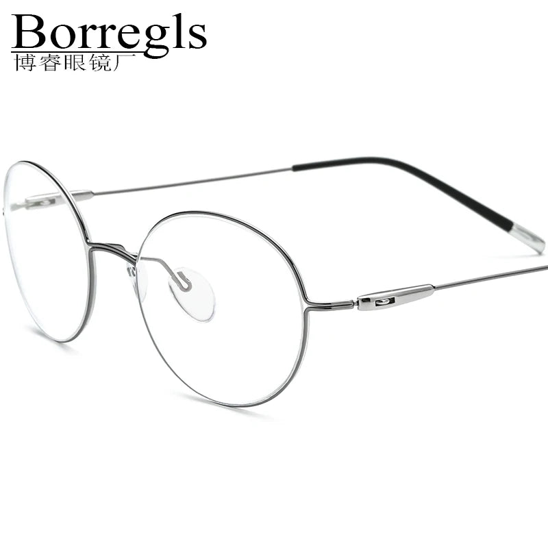 Borregls Titanium Alloy Glasses Frame Men 2025 New Brand Design Round Eyeglasses Women Optical Frames Screwless Eyewear 1028