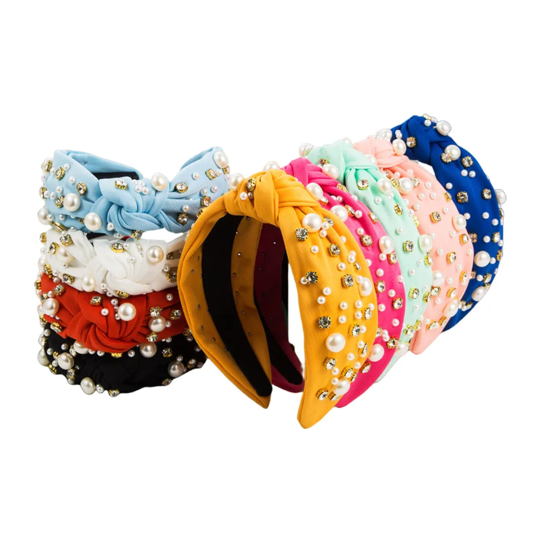 Luxury Baroque Women's Headbands Fashionable Knotted Hair Accessories with Pearl Rhinestone Luxury Hair Hoop