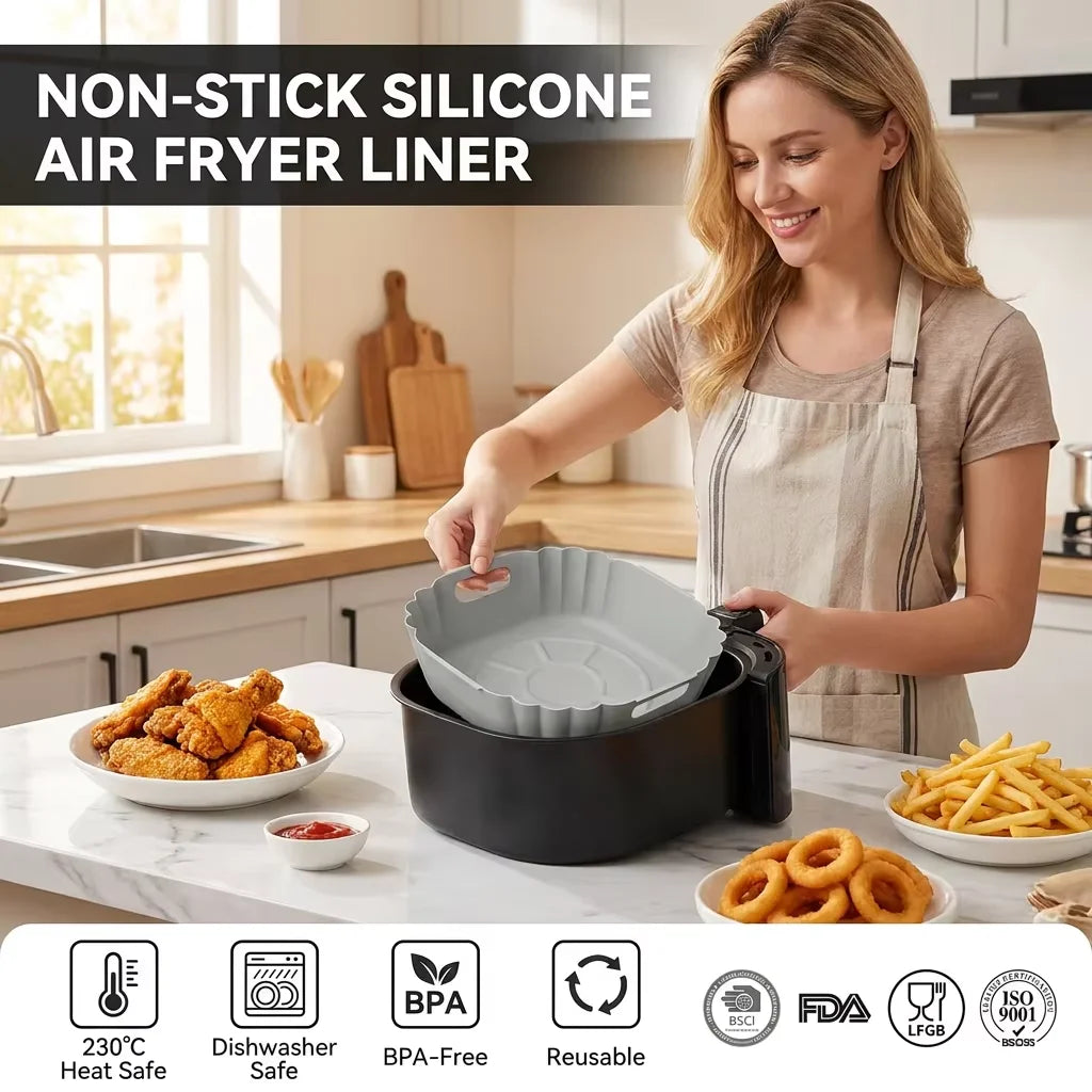 Wholesale BPA-free Air Fryer Silicone Pot Reusable Round Silicone Basket Heat Resistant Easy Cleaning Air Fryer Silicone Liners