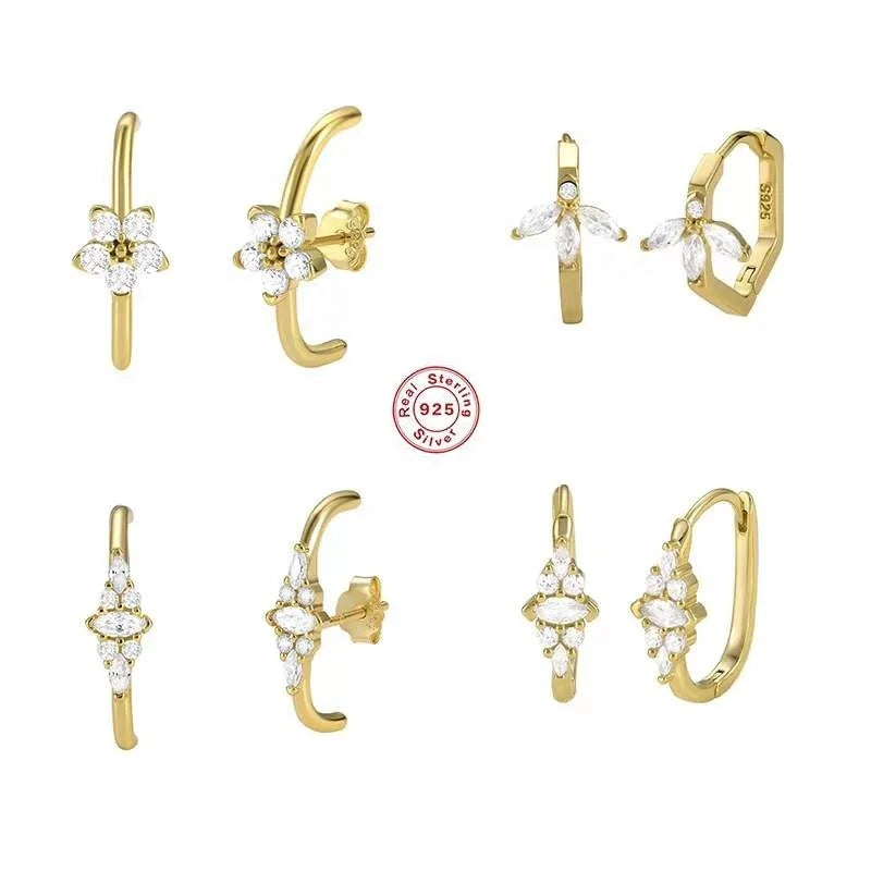 Gaby New 925 Sterling Silver C-Shaped Ear Hoop Earrings Gold Plated Wedding Jewelry Wholesale Piercing Body S925 Silver