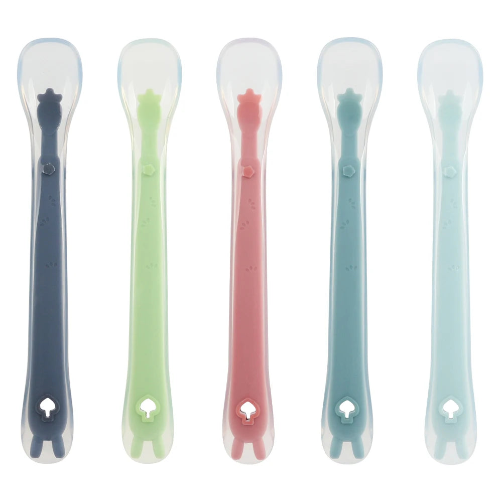 Newsun Organic Silicone Banny Pattern Feeding Spoons BPA-Free Rabbit Food Feeder Spoon Set for Kids Dining