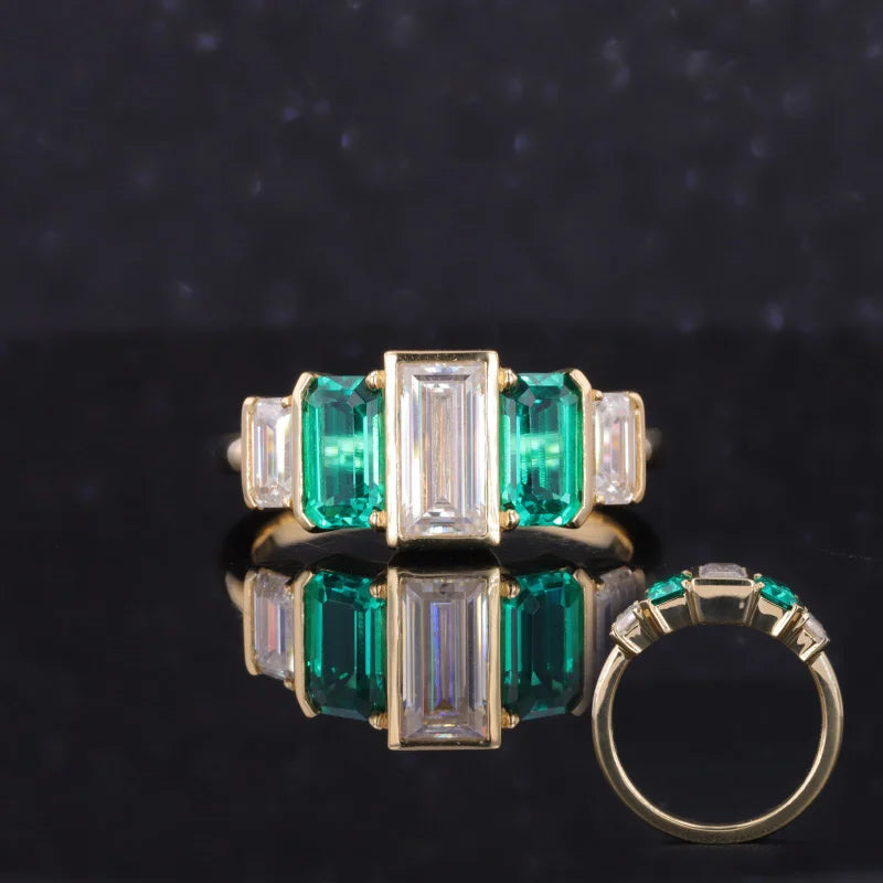 Starsgem Custom Women's Lab Grown Emerald Diamond 18K Solid Yellow Gold Moissanite Engagement Rings